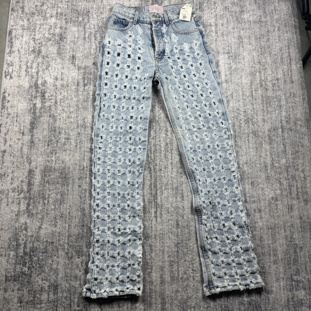 NWT Revice Light Blue Cutout Distressed Denim High Rise Women Sz 26x32 Holes